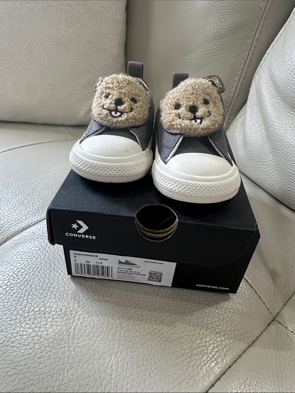 Converse Kids Gray Canvas Teddy Bear Slip-On Sneakers